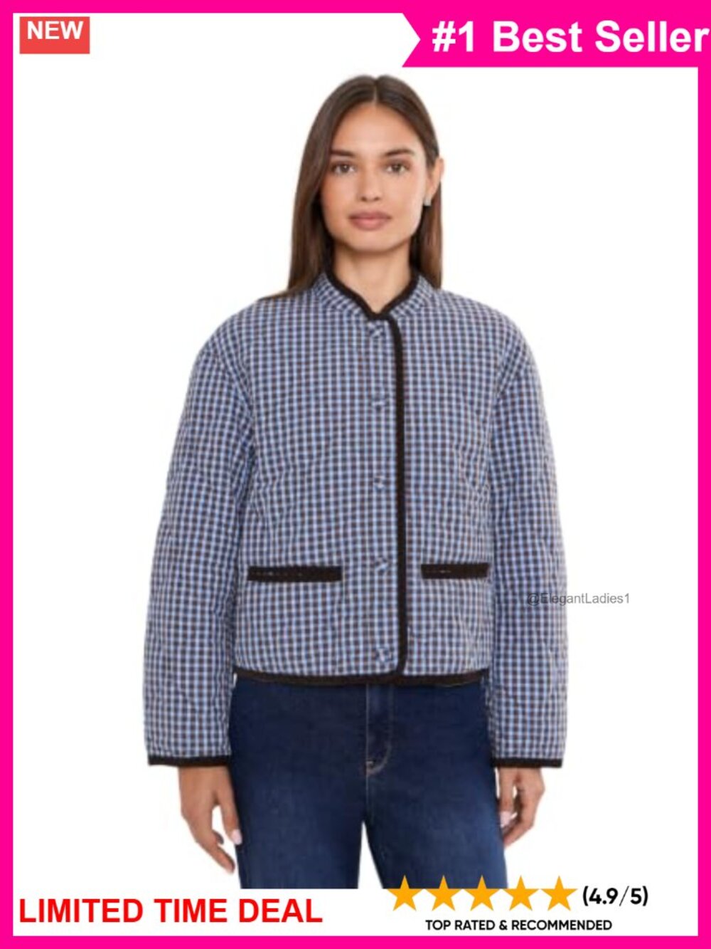 Madewell Quilted Liner Jacket Cotton Loose Fit Stand Collar Checkered Women's